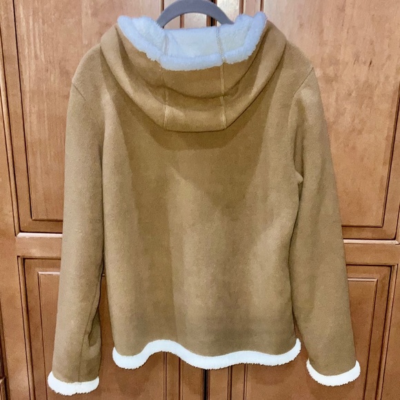 Faded Glory Brown Brushed Hooded Coat with Sherpa like Lining &Trim Sz M - Picture 8 of 9